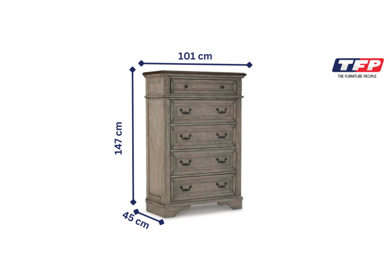 Wooden Chest of Drawer with 5 Smooth-Gliding Drawers - Panuara